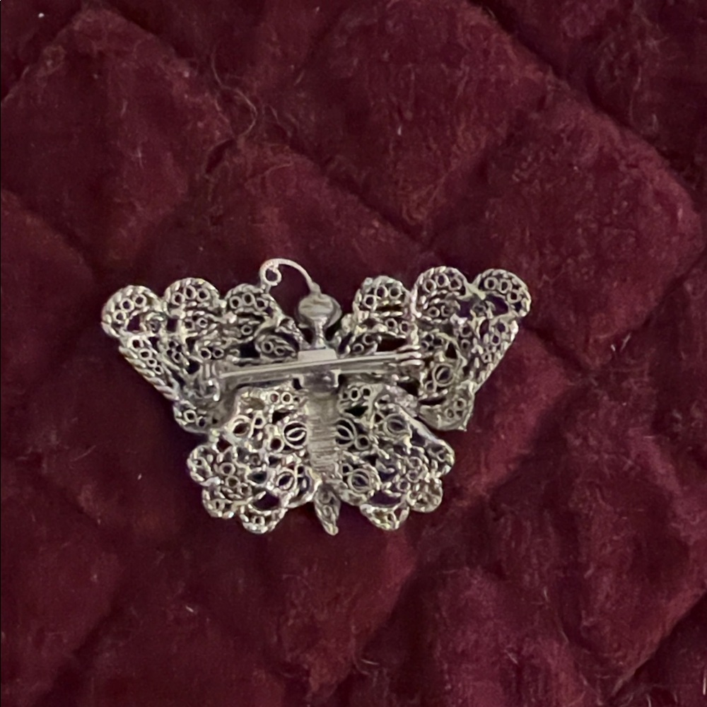 Intricate Silver Butterfly Brooch View 2